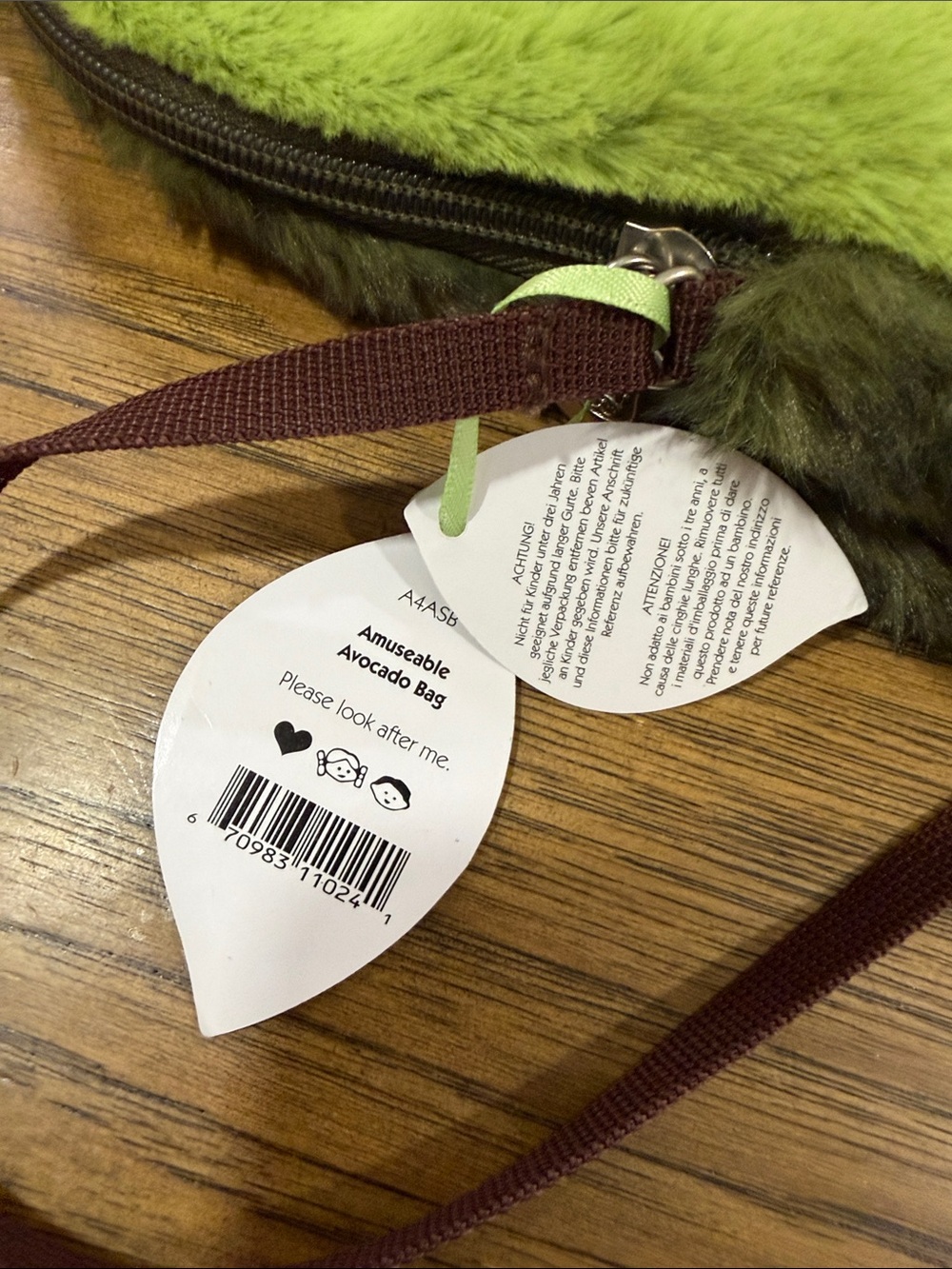 Plush Avocado Crossbody Bag - Green with Brown Pit - Picture 4 of 4